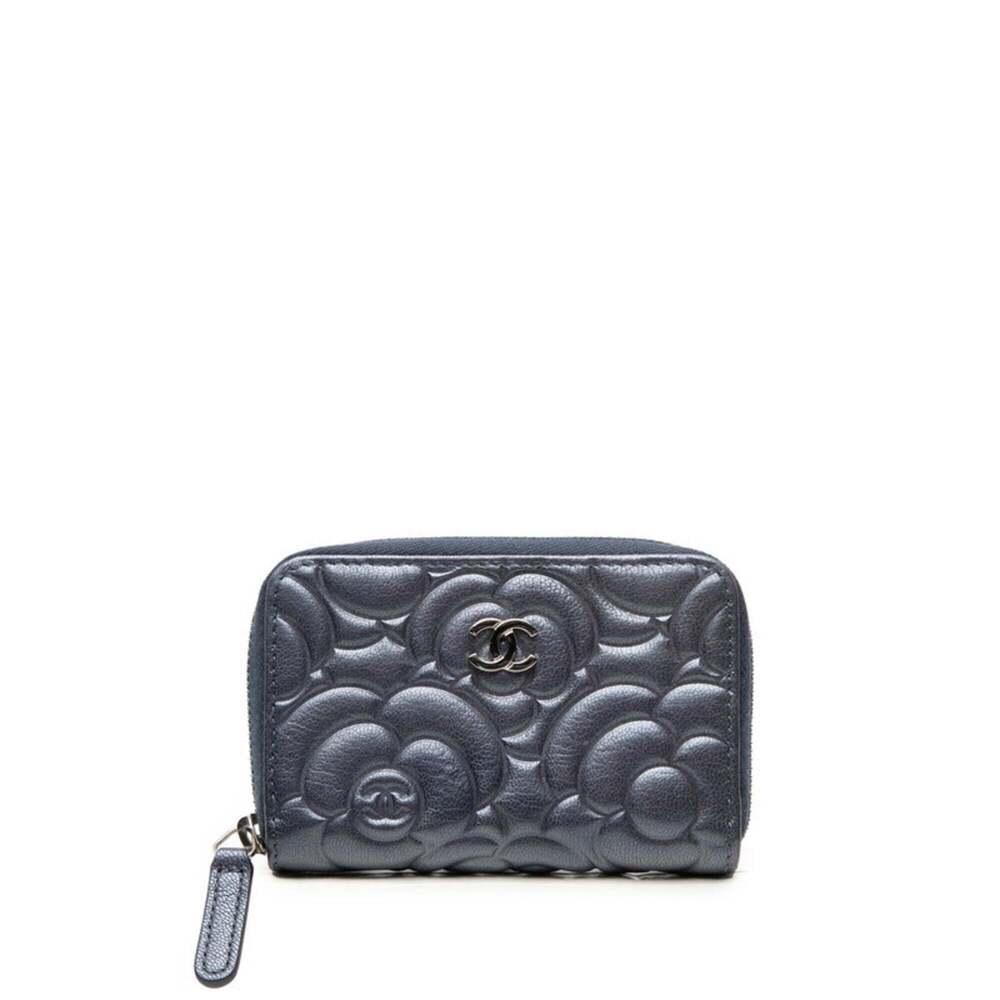 CHANEL Blue Leather Logo Wallet